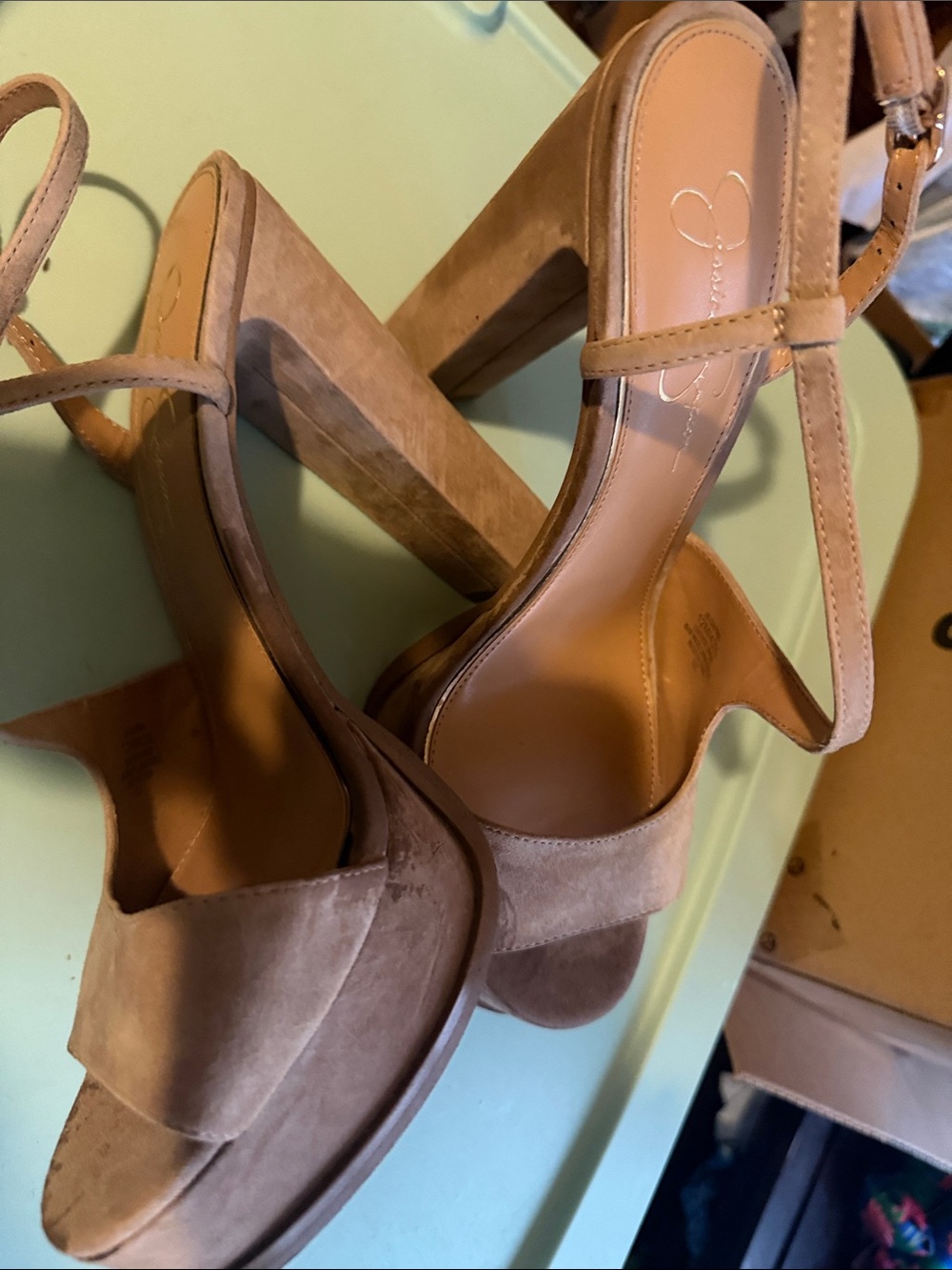 Jessica Simpson Suede Platform Block Heel Sandals - Taupe